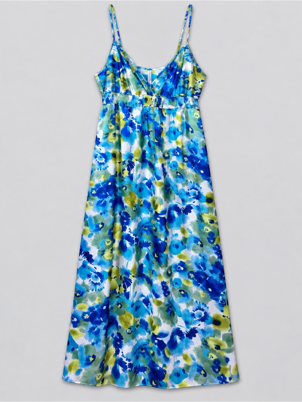 Womens Satin Babydoll Maxi Slip Dress XL Floral Bohemian Fairy Garden Party
